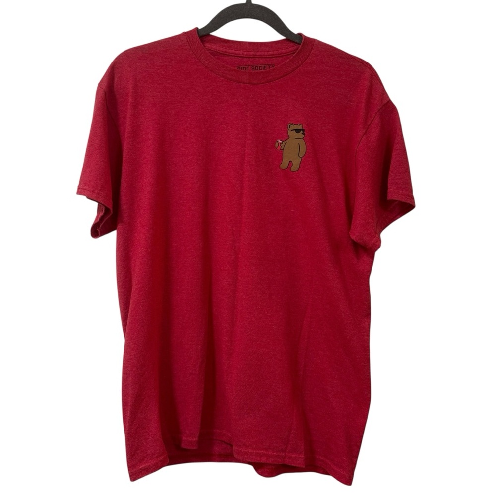 Riot Society red graphic tee drinking bear print mens MEDIUM streetwear